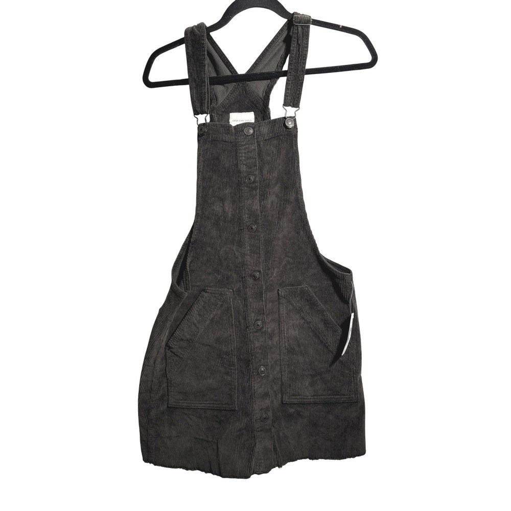 NWT American Eagle Black Corduroy Pinafore Dress‎ Jumper Overalls M Grunge Y2K